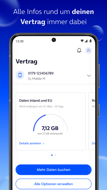 O2 Telefónica app — account overview